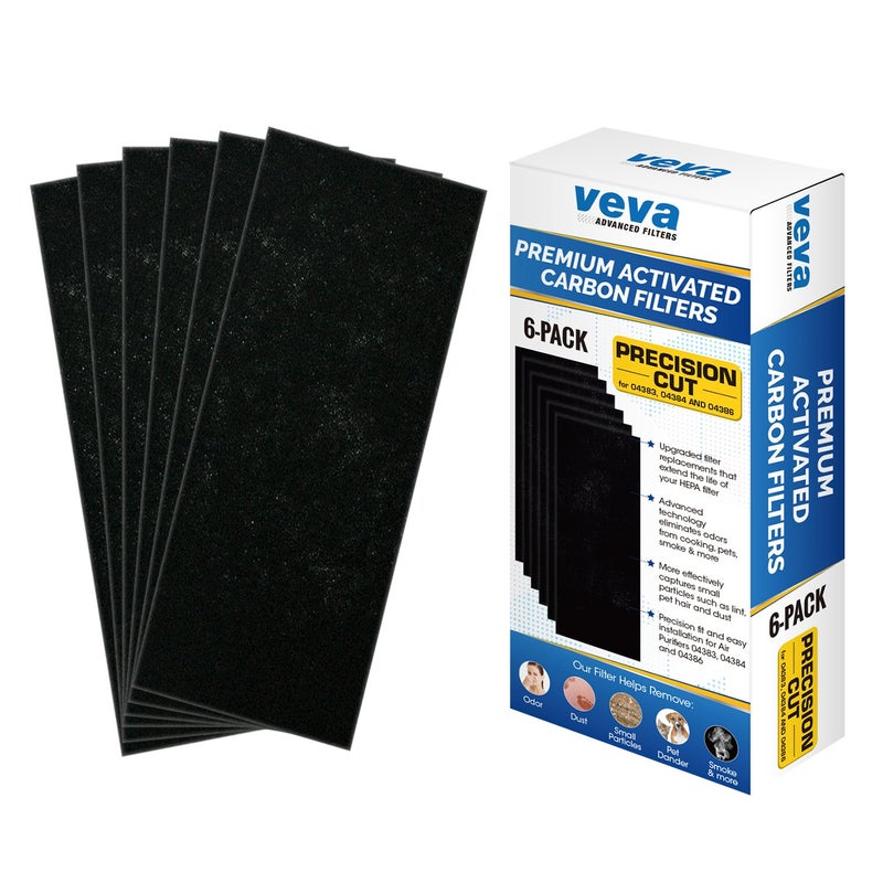 VEVA فلتر ما قبل الاستبدال VEVA متوافق مع جهاز تنقية الهواء هاملتون بيتش 04383، 04384، 04386 - 6 عبوات - فلاتر كربونية لإزالة الدخان والروائح - Image 1